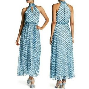 Calvin Klein Printed Chiffon Halter Maxi Dress NWT